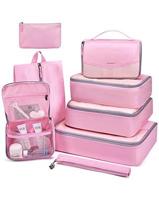 DIMJ Packing Cubes for Travel, 8pcs Foldable Suitcase Organizer Set for Bra, Socks, Cosmetics with Makeup Bucket Bag, Waterproof Lightweight Travel