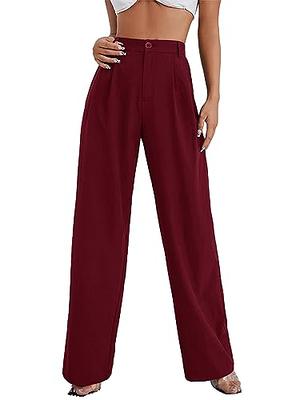 SweatyRocks Women's Casual Wide Leg High Waisted Button Down Straight Long Trousers  Pants 