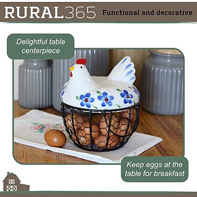 Rural365 Chicken Egg Basket - Chicken Shaped Decorative Black Metal Wire  Basket