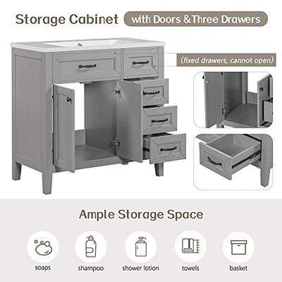 Aiuyesuo 24'' Bathroom Vanity with Ceramic Basin Sink, Modern Bathroom  Storage Cabinet with 3 Drawers, Freestanding Bathroom Vanity Cabinet with  Single Sink - Yahoo Shopping