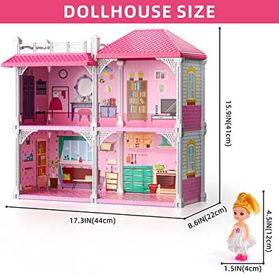 Dollhouse Dreamhouse Building Toy Set with 5 Lights,3 Dolls& 2 Pets  Princess Doll House and Furniture,Accessories,Stairway,Best STEM Pretend  Play Toys