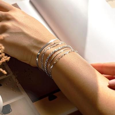 Gold Bracelets for Women 14K Gold Plated Bracelet Stack Dainty Gold  Bracelet Set Cute Simple Rope Paperclip Herringbone Link Chain Bracelet  Waterproof