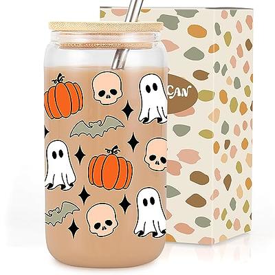 Halloween Glass Can, Ghost Glass Cup, Iced Coffee Glass for Spooky