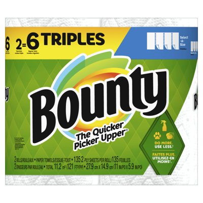 Bounty Select-A-Size 2-Ply Triple-Roll Paper Towels, 5-7/8 x 11