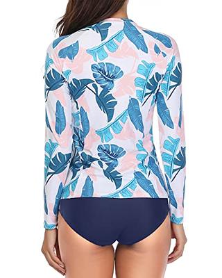 Daci Women Pink Blue 2 Piece Rash Guard Long Sleeve Zipper Bathing Suit  with Bottom Built in Bra Swimsuit UPF 50 XXS at  Women's Clothing  store