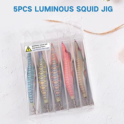 UV Squid Jigs Saltwater Fishing Lures,5pcs Glow Shrimp Prawn Lures