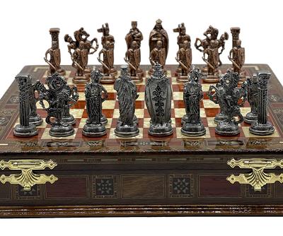 Luxury handmade chess set-Brass chessmen walnut mosaic chess board