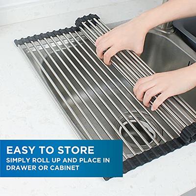 JAQ Dish Drainer in Sink Adjustable 14.96 to 20.59, Expandable 304  Stainless Steel Metal Dish Drying Rack Organizer with Stainless Steel  Utensil