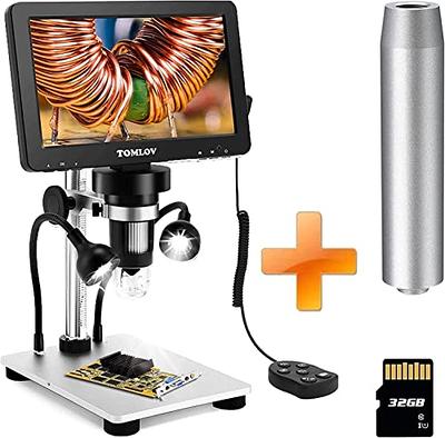 2K 7'' Coin Microscope, TOMLOV 1200X Digital Microscope with Remote  Control, Adjustable Lights & 32GB Card, HDMI LCD 24MP Microscope DM401 Pro
