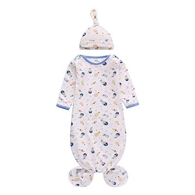 Baby Girl, Boy Knotted Infant Sleeper Gown with Headband or Hat, Baby Coming Home Outfit for Boy Girl Fall Winter 0-6 Months