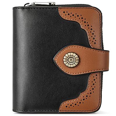 Black Small Leather Bifold Wallet Around Zip Billfold Cute Women Zippe