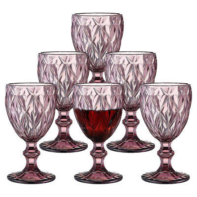 Vintage 6 Mismatched Wine Glasses-Goblets-Water-Retro-Boho-Wedding Set