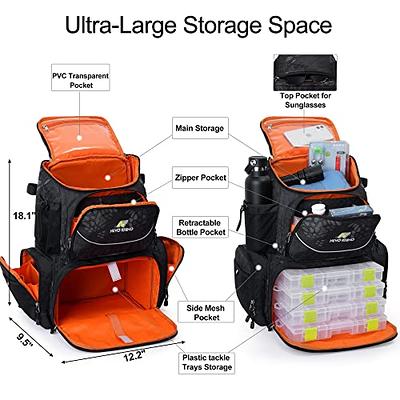 Fishing Tackle Backpack With 4 Trays Large Waterproof Tackle Bag