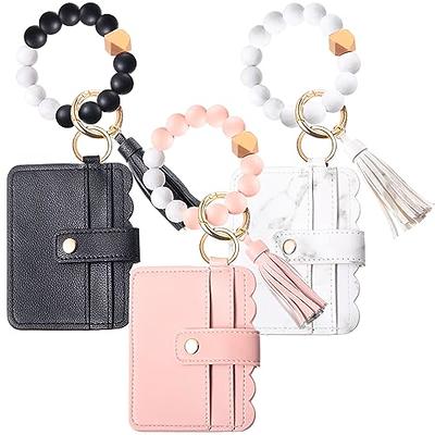 TSNSOEEO Wristlet Keychain Bracelet Wallet, Key Ring Silicone Bead