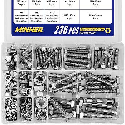 MINHER 236PCS M6 M8 M10 Heavy Duty Bolts and Nuts Assortment Kit