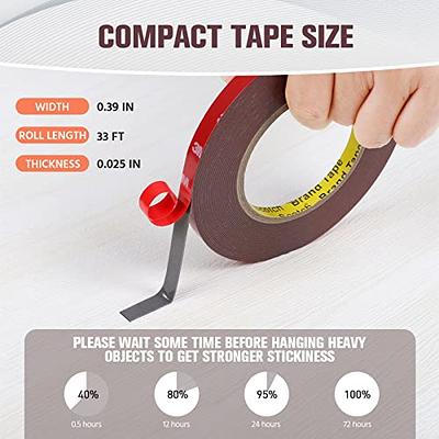 Double Sided Tape Heavy Duty, Waterproof Mounting Foam Tape, 33ft Length, 0.39in Width, Strong Adhesive Tape for LED Strip Lights, Car, Home/Office