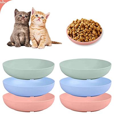 Small Ceramic Cat Food Bowl - Wide Shallow Cat Bowl with Non-Slip Mat -  Whisker Friendly Cat