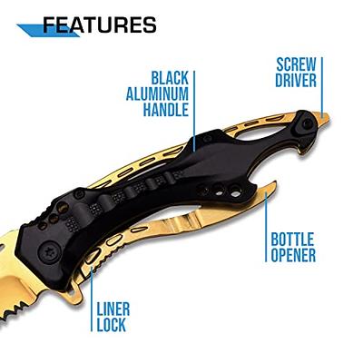 8.5 Mini Black and Gold Handle Thin Toothpick Folding Knife 