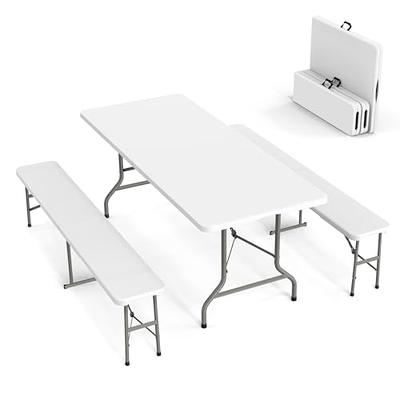 VINGLI Picnic Table Set with 2 Benches, 6 Feet Camping Table Chair  Set,3-Piece Folding Furniture for Indoor or Outdoor Use, Smooth Tabletop,  White - Yahoo Shopping