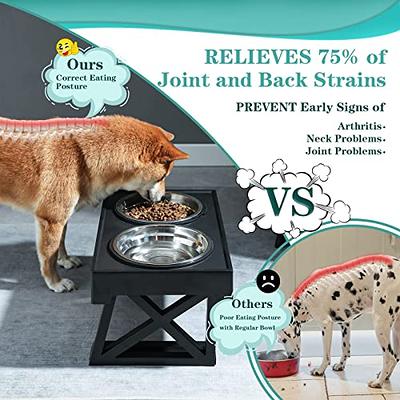 Emfogo Dog Food Bowls Raised Dog Bowl Stand Feeder Adjustable Elevated 3 Heights 5in 9in 13in with Stainless Steel Food Elevated Dog Bowls for Large