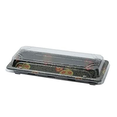 200] Black Sushi Trays with Lids 7.25 x 5 Inch - Disposable Sushi Packaging  Box, Carry Out Container, Take Out Boxes, Black Plastic To Go Containers,  Entrees, Appetizers or Desserts 