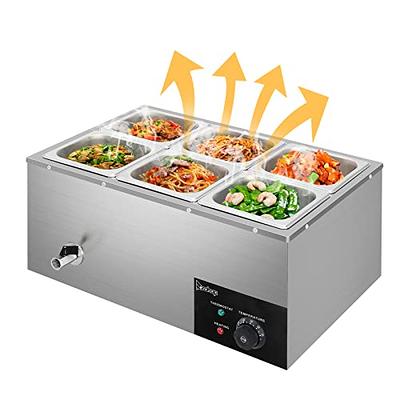 110V 6-Pan Commercial Food Warmer, 1200W Electric Steam Table 15cm