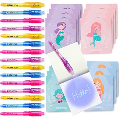 BONNYCO Invisible Ink Pen and Notebook Pack of 16 Mermaid Party Favors for  Kids