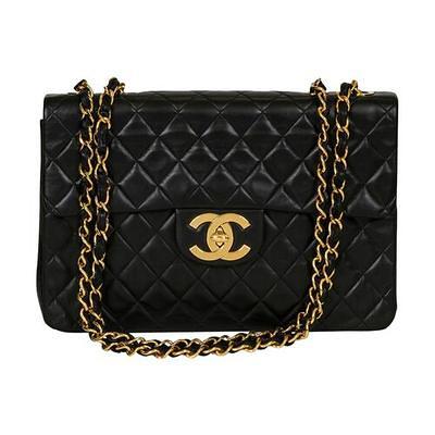 Chanel Classic Maxi Double Flap Quilted Patent Leather Shoulder Bag Black