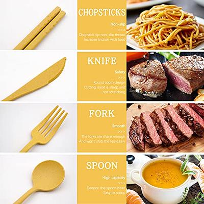 Travel Utensil Set with Case, 4 Sets Wheat Straw Reusable Spoon Knife Forks  Tableware, Eco Friendly Non-toxin BPA Free Portable Cutlery for Travel  Picnic Camping or Daily Use 4 Pcs