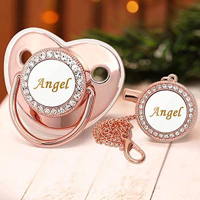 Personalized Pacifier Binky Gold silver Dummy With Chain Clip And Name