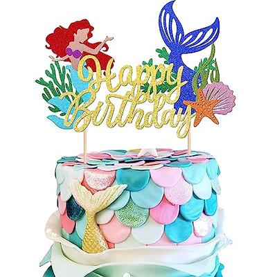 1 PCS Mermaid Happy Birthday Cake Topper Glitter Mermaid Cake Pick