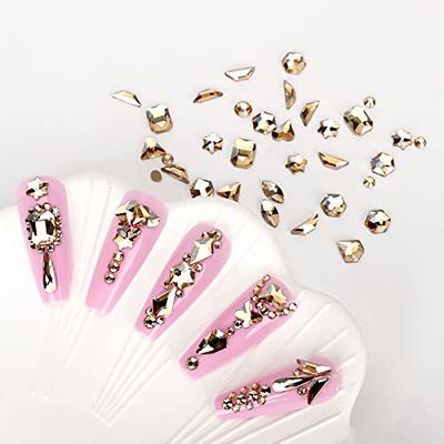 RODAKY Champagne Gold Nail Art Rhinestones 2120Pcs Multi-Shape Rhinestone for Nail Design Flatback Crystals Gemstones Nail Charm Jewels Decoration