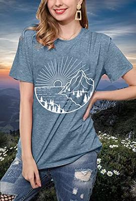 Women Hiking Mountain Cotton Shirt Sunrise Sunshine Pine Tree