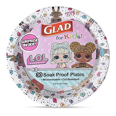 Glad for Kids 8 1/2-Inch Paper Plates|Small Round Paper Plates with Dinosaurs for Kids|Heavy Duty Disposable Soak Proof Microwavable Paper Plates, 8.