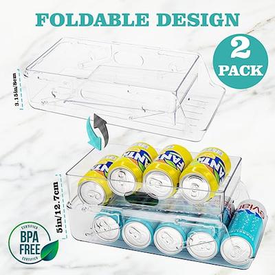 2-Tier Rolling Refrigerator Organizer Bins Soda Can Beverage Bottle Holder  For Fridge Kitchen Plastic Storage