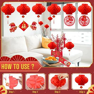 82 Pcs Chinese New Year Party Decorations Red Lanterns Red Envelope Hong  Bao Chinese Knots Tassel Chinese FU Character Paper Cutting Festival