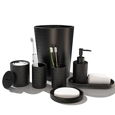 LushAccents Decorative Bathroom Accessories Set, 4-Piece, Soap Dispenser, Tray, Jar, Toothbrush Holder, Elegant Silver Mosaic Glass