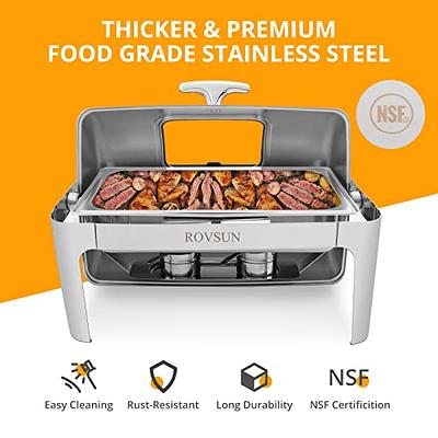 Super Deal Upgraded 5 qt Full Size Stainless Steel Chafing Dish Set of 2 Pack Round Chafer Buffet Catering Warmer Set w/Food and Water Pan, Lid, Solid