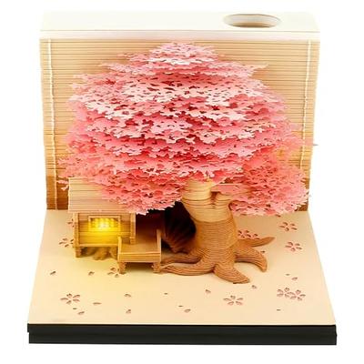 Time Piece Calendar 2024,Desk Calendar With Lights DIY 3D Calendar 2024 DIY  Calendar 3D Memo Pad Paper Art Sakura Tree House With Calendar (Pink)
