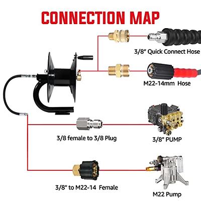 POHIR Power Washer Hose 100FT 3/8'' High Tensile Wire Braided Car Wash  Water Hose, with 2 Quick Connect Kits Compatible M22 14 mm, 1/4 Inch Hose  for