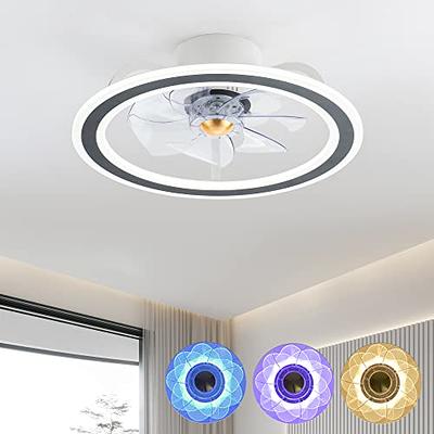 Ceiling Fan with Light Flush Mount Modern, Small Low Profile Boho