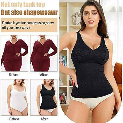 LEINIDINA Lace Shapewear Tank Tops for Women Built in Bra V Neck