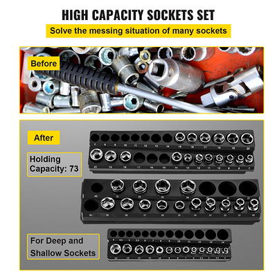 SHALL Magnetic Socket Organizer for Tool Box Drawer, 6-Piece SAE & Metric  Socket Set Includes 1/4, 3/8, 1/2 Socket Drive Trays