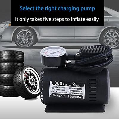 Air Compressor Pump, Car Air Pump Portable Tire Inflator Pump + Gauge 12V  300 PSI Tire Pump for Car, Truck, Bicycle, and Other Inflatables