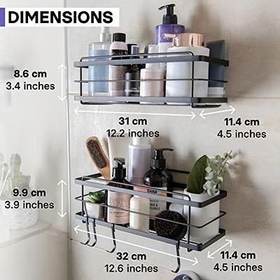 KINCMAX Shower Shelves 2-Pack - Self Adhesive Caddy with 4 Hooks - No Drill  Large Capacity Stainless Steel Wall Shelf - Aesthetic Organizer for Inside