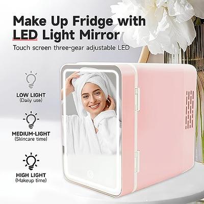 Mini Fridge - Hot or Cold - LED Lighted with Mirror Door - Pink