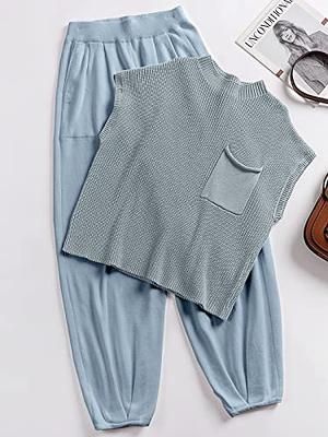 Caracilia Women's Fall Fashion 2023 Two 2 Piece Outfits Sweater Set Cozy  Knit Loungewear Pants Matching Lounge Sets Tracksuit Sweatsuit Spring  Summer Going Out Clothing 953huilan-L-A Sky Blue - Yahoo Shopping