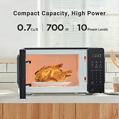 COMMERCIAL CHEF 0.7 Cubic Foot Microwave with 10 Power Levels, Small  Microwave with Push Button, 700W Countertop Microwave up to 99 Minute Timer  and