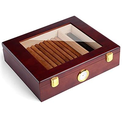 LAYAONE Cigar Humidor Box with Humidifier Disc, Hygrometer & Instruction,  Glass-Top Cigar Desktop Case for 20-30 Cigars - Cigar Humidors Accessories