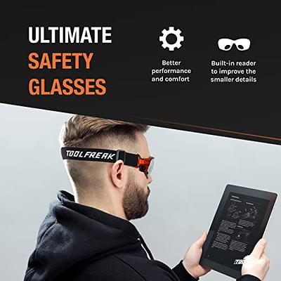 ToolFreak Spoggles Safety Glasses and Protective Goggles Smoke Tinted  Polycarbonate Lens Foam Padded for Comfort, UV and Impact Rated to ANSI  z87, Includes Pouch and Headstrap 
